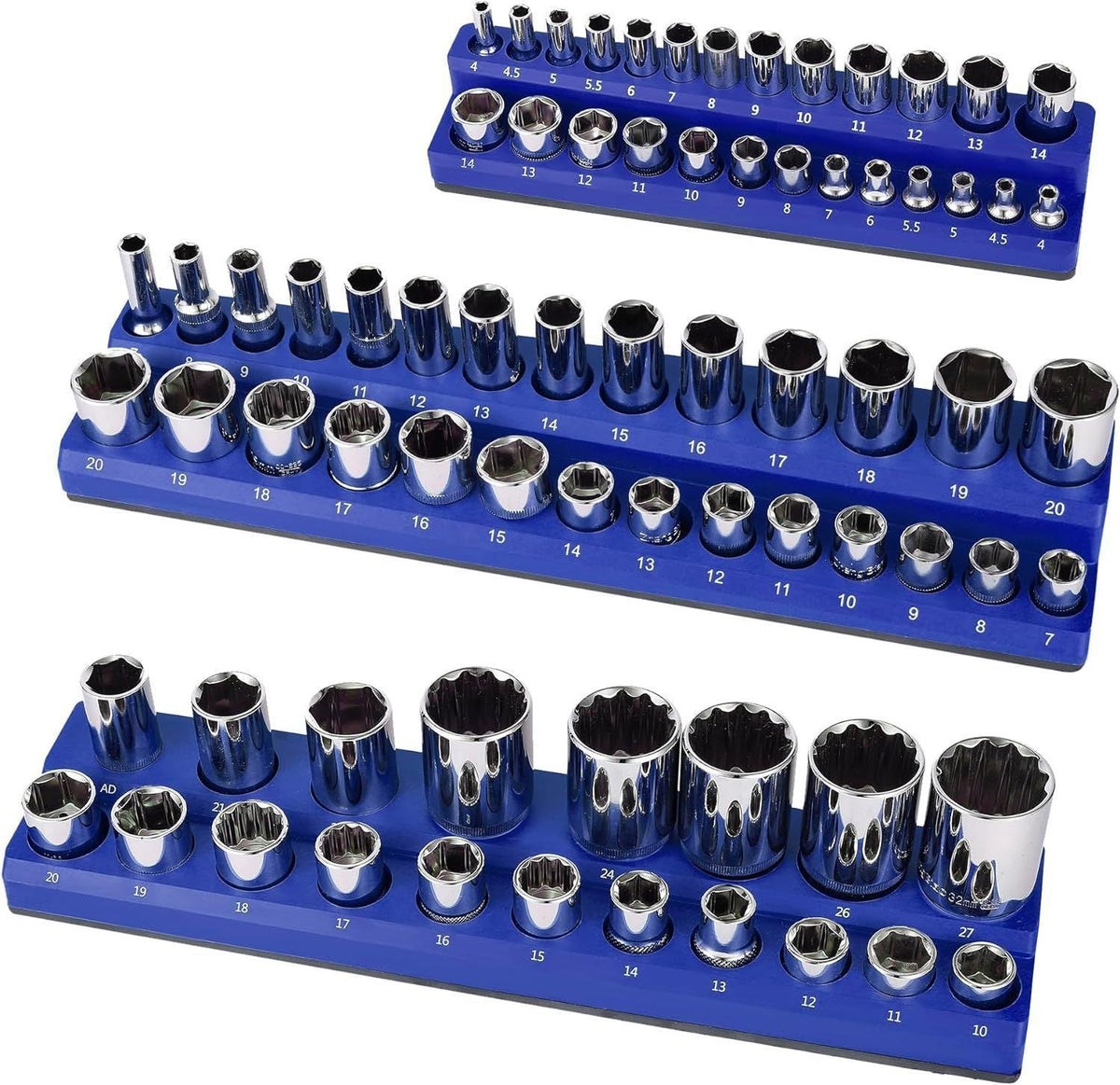 GlideHold® MagneticSocket - Tre-Delt Magnetisk Socket Arrangør Sæt
