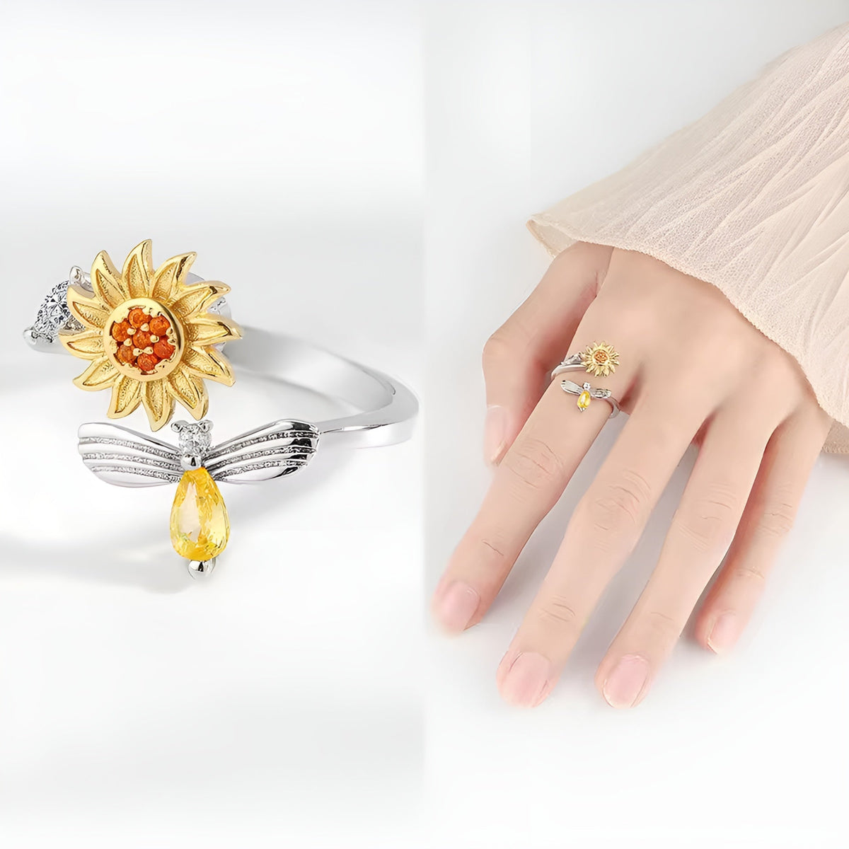 Jewelance™ SunflowerRing 1+1 GRATIS: Elegant Justerbar Spinning Solsikke Ring