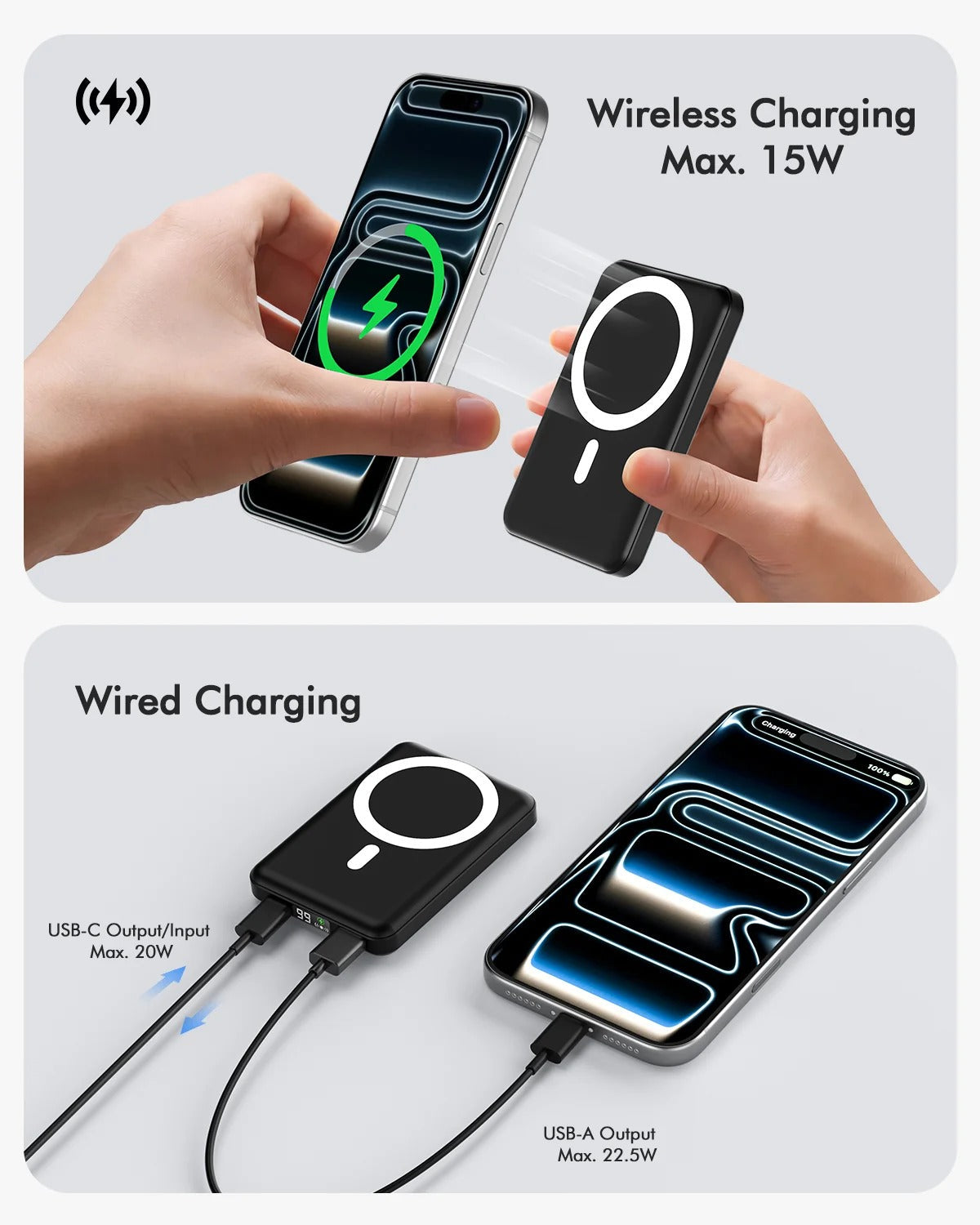 GoCharge: Magnetisk Trådløs Bærbar Hurtig Opladnings Power Bank