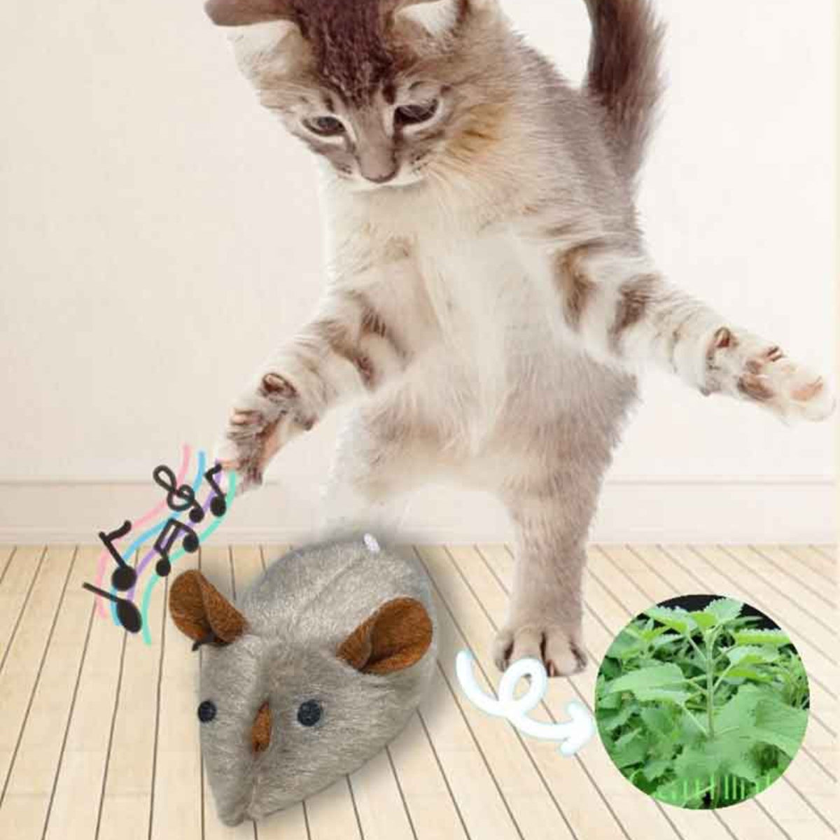 Catfri® SqueakyMouse 1+1 GRATIS: Realistisk Interaktiv Plys Katte Legetøj Pivende Mus