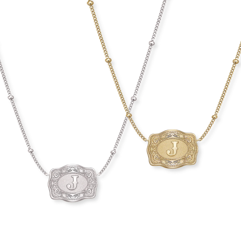 Jewelance™ BuckleCharm 1+1 GRATIS: Western Buckle Initial Pendant Charm Mode Halskæde