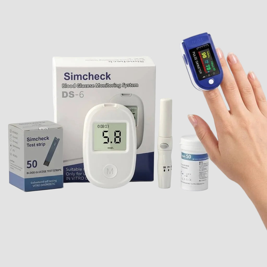 Målesæt med fingerpulsoximeter og DS-6 blodsukkermåler