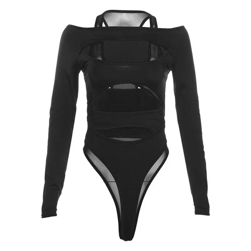 Icone™ MeshBodysuit: Kvinders Hul-Ud Langærmet Mesh Bodysuit