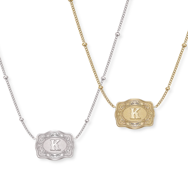 Jewelance™ BuckleCharm 1+1 GRATIS: Western Buckle Initial Pendant Charm Mode Halskæde