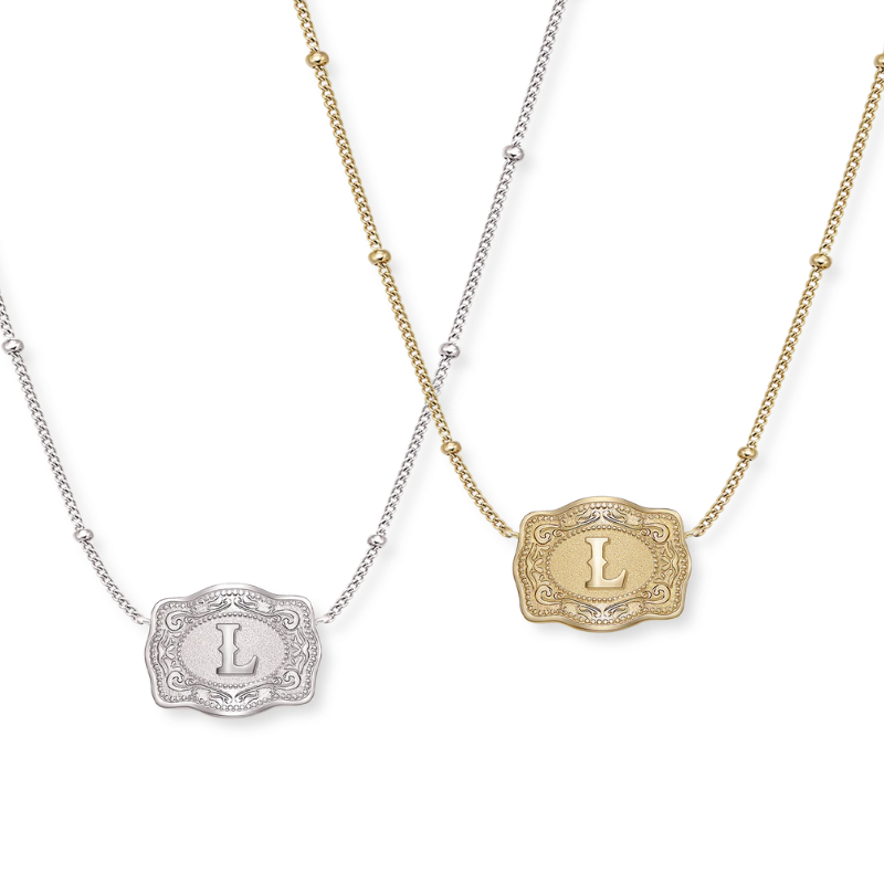 Jewelance™ BuckleCharm 1+1 GRATIS: Western Buckle Initial Pendant Charm Mode Halskæde