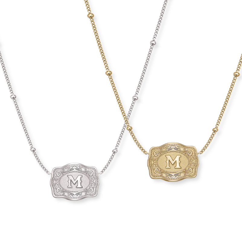 Jewelance™ BuckleCharm 1+1 GRATIS: Western Buckle Initial Pendant Charm Mode Halskæde