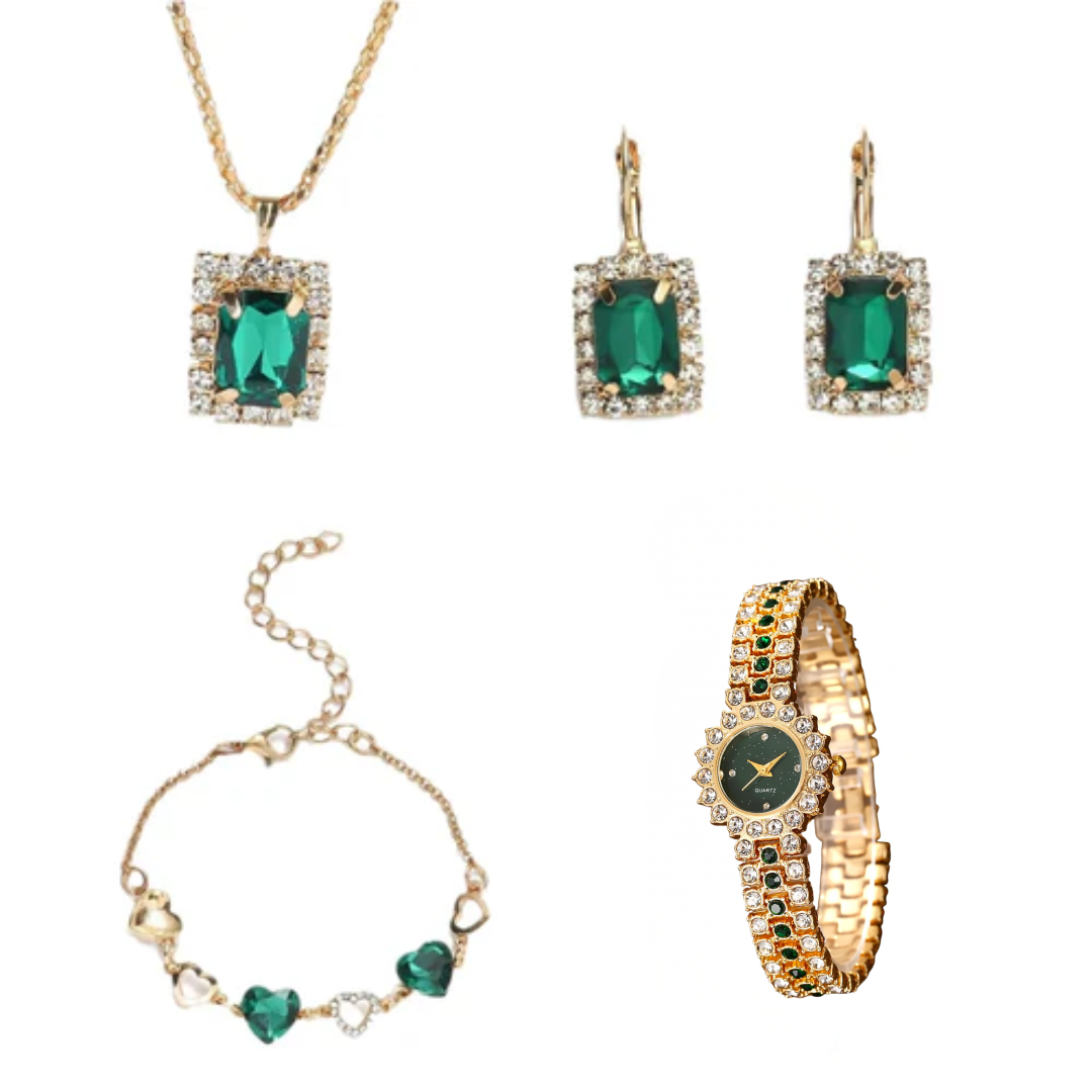 Jewelance™ JewelrySet: Mode Luksus Smaragd Grøn Smykker Sæt Gave Æske