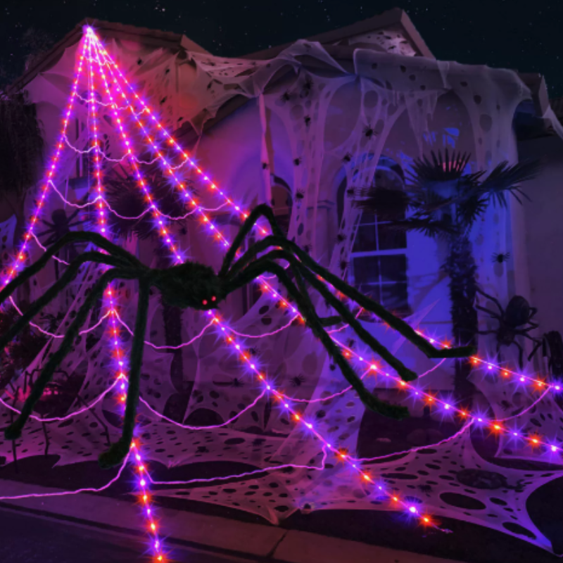 Ledsen™ HalloweenSpiderweb - Halloween Dekorationer Udendørs Belyst Spindelvæv