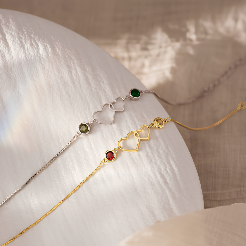 Jewelance™ DoubleHearts - Personliggjort Dobbelt Hjerter Fødselssten Modearmbånd