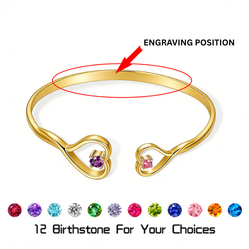 Jewelance™ HeartBangle - Personlig Gravering Hjerte Bangle Dobbelt Fødselssten Modearmbånd