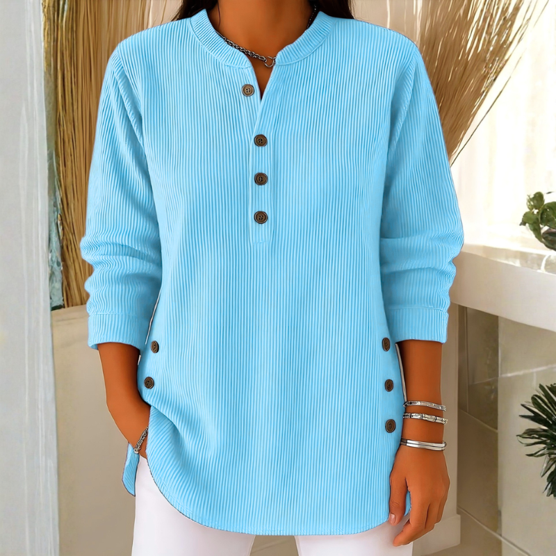 Icone™ CasualBlouse: Ensfarvet Stilig Knap Afslappetbluse