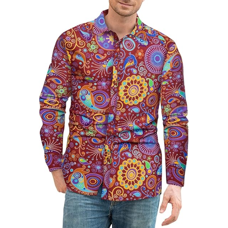 Icone™ RetroPolo: Disco Nat Mænds Langærmet Vintage Retro Polo