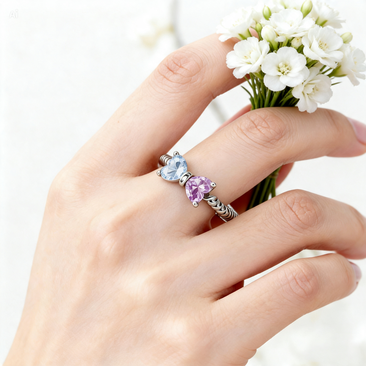 Jewelance™ BowRing - Tilpasset Dobbelte Fødselssten Bue Ring