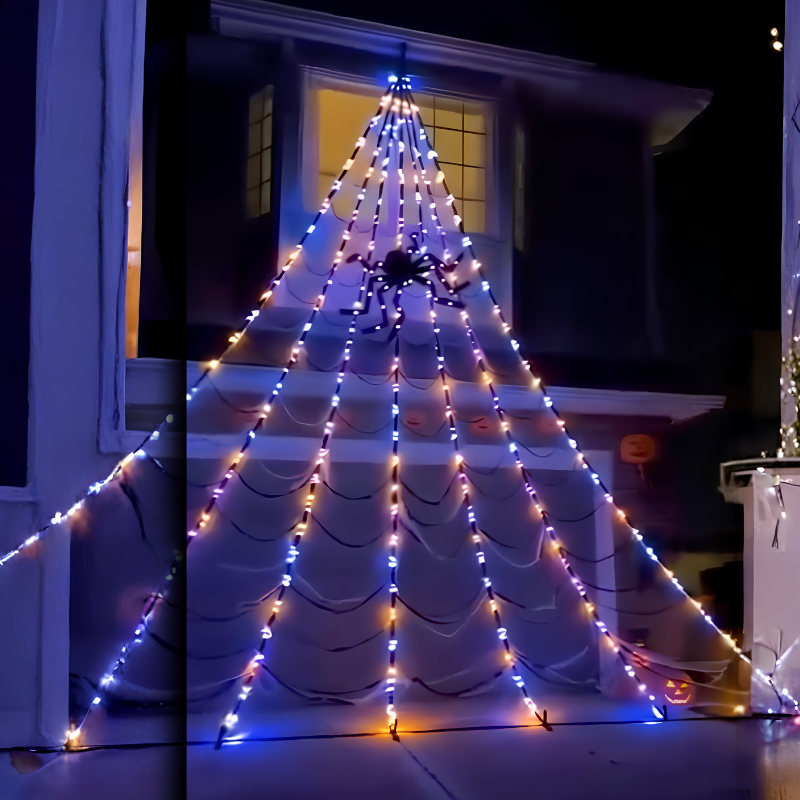 Ledsen™ HalloweenSpiderweb - Halloween Dekorationer Udendørs Belyst Spindelvæv