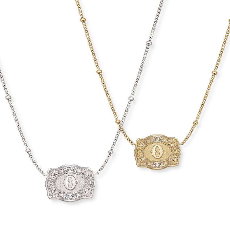 Jewelance™ BuckleCharm 1+1 GRATIS: Western Buckle Initial Pendant Charm Mode Halskæde