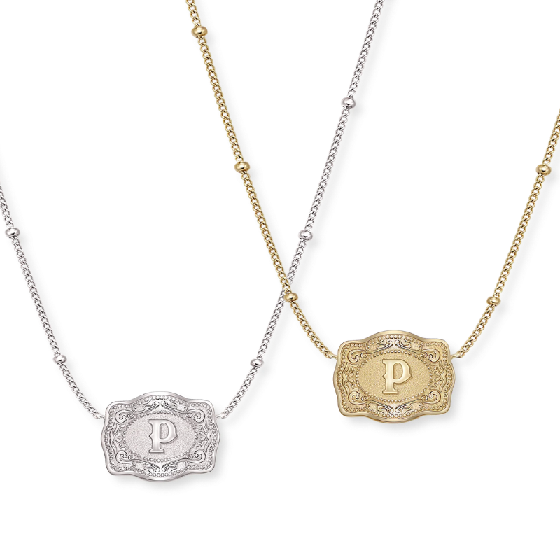 Jewelance™ BuckleCharm 1+1 GRATIS: Western Buckle Initial Pendant Charm Mode Halskæde