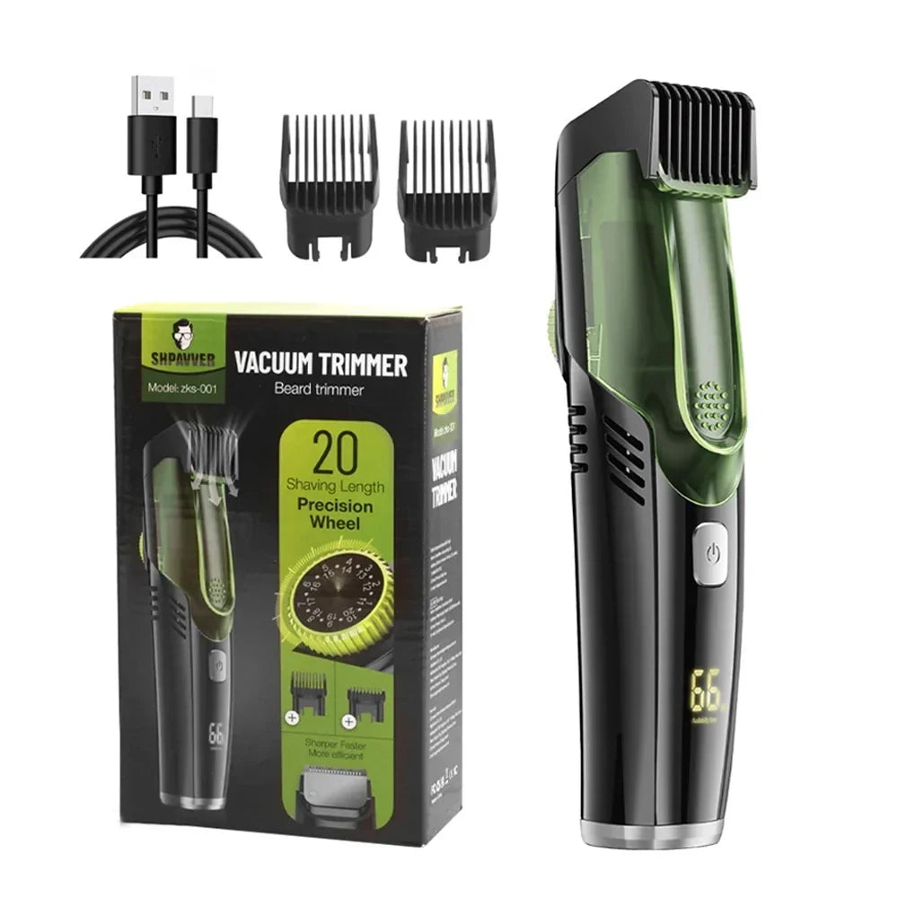 BeardTrimmer: Genopladelig Vakuum Skægtrimmer Med Ren Barbering