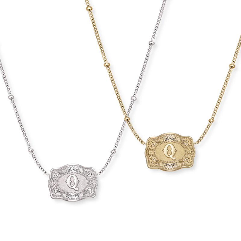 Jewelance™ BuckleCharm 1+1 GRATIS: Western Buckle Initial Pendant Charm Mode Halskæde