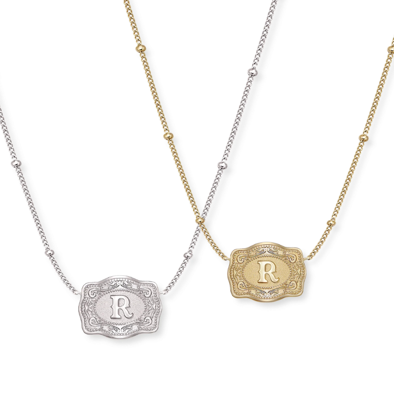 Jewelance™ BuckleCharm 1+1 GRATIS: Western Buckle Initial Pendant Charm Mode Halskæde