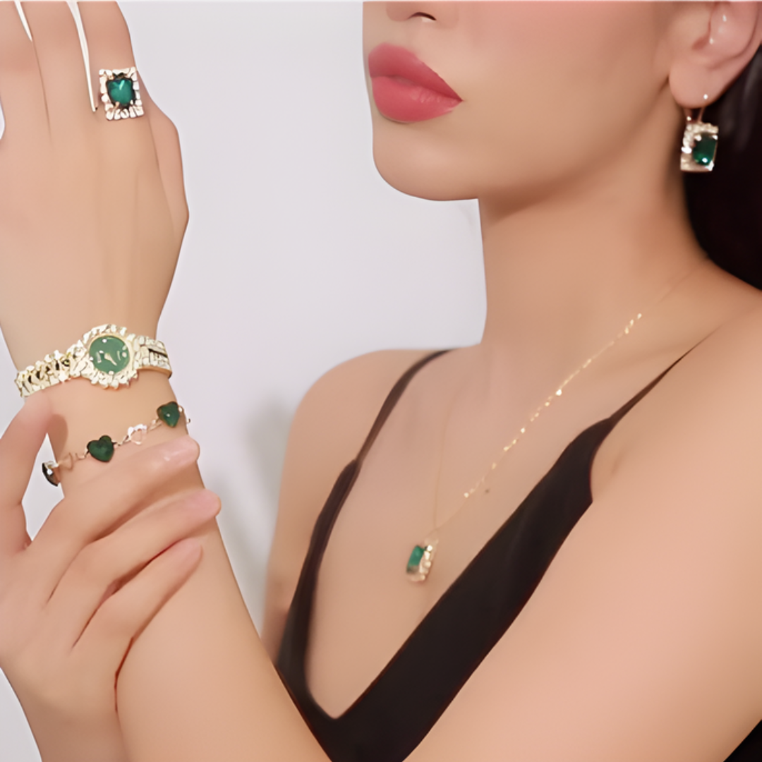 Jewelance™ JewelrySet: Mode Luksus Smaragd Grøn Smykker Sæt Gave Æske