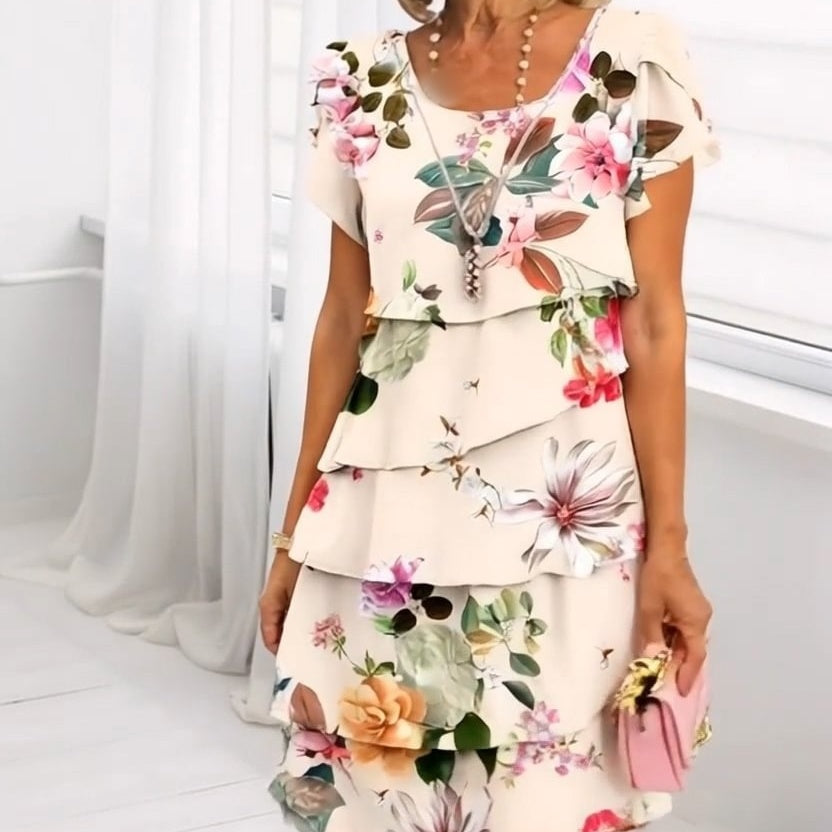 Icone™ SpringDress: Kvinders Forår Blomster Kaskade Elegant Kjole
