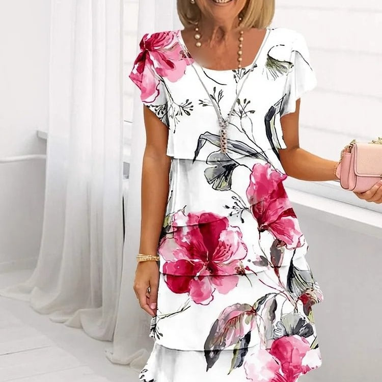 Icone™ SpringDress: Kvinders Forår Blomster Kaskade Elegant Kjole