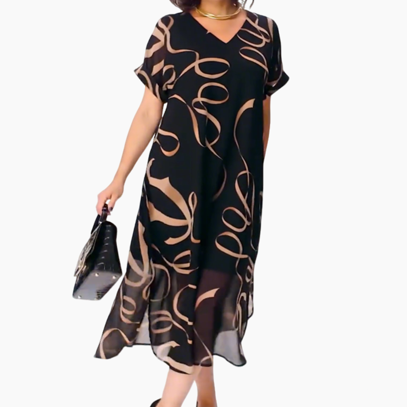 Icone™ FlowyDress: Dobbeltlags V-Hals Flydende Maxi-Kjole