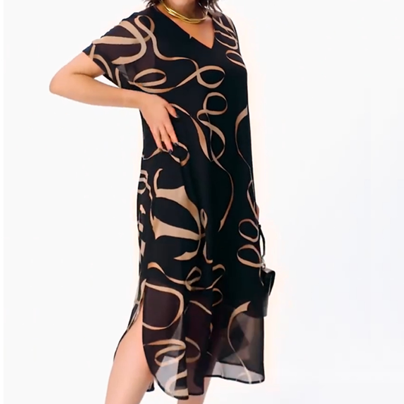 Icone™ FlowyDress: Dobbeltlags V-Hals Flydende Maxi-Kjole