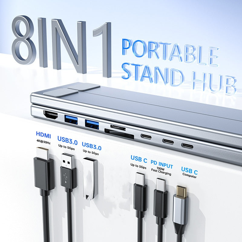 HubStand - Foldbar og Justerbar Multi Port Hub Laptop Stativ