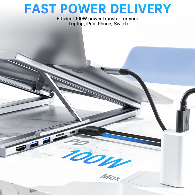 HubStand - Foldbar og Justerbar Multi Port Hub Laptop Stativ
