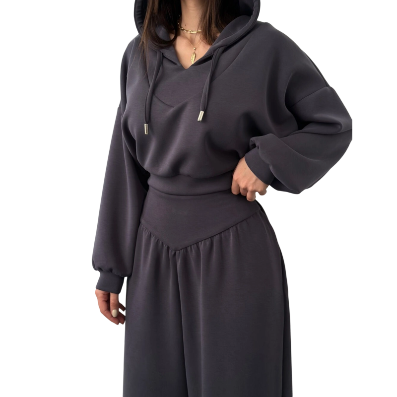 Icone™ StylishOutfit : Kvinders Stilfulde Sæt Med Kort Hoodie Og Brede Bukser