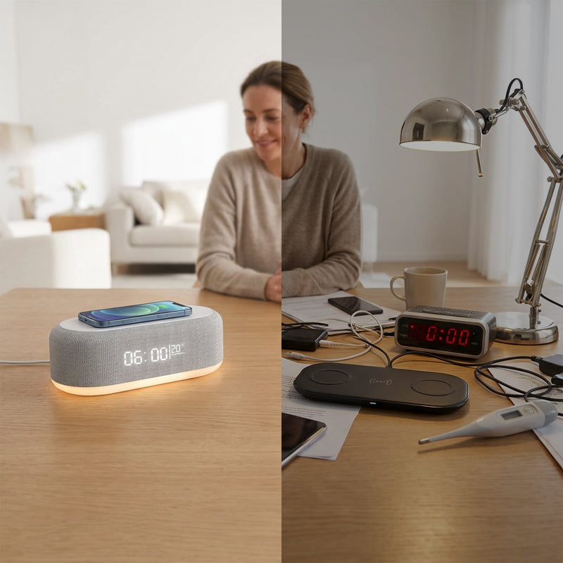 ChargeClock - Trådløs Opladnings Alarmur Med LED Skærm Og Ambient Natlys