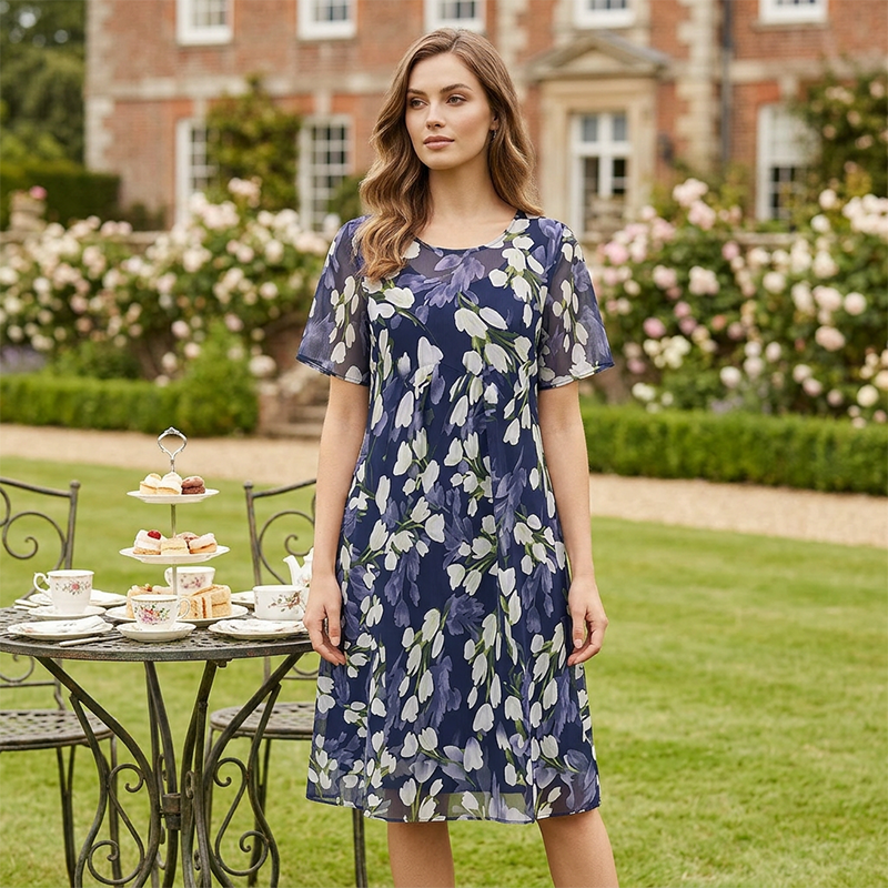 Icone™ SheerDress: Elegant Formelt Gennemsigtigt Blomster Knælængde Kjole