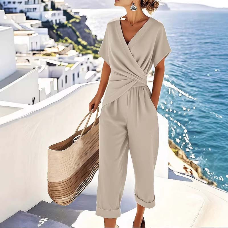 Icone™ ElegantWear: Elegant V-Udskæring Daglig Brug Top Og Høj Talje Bukser Sæt