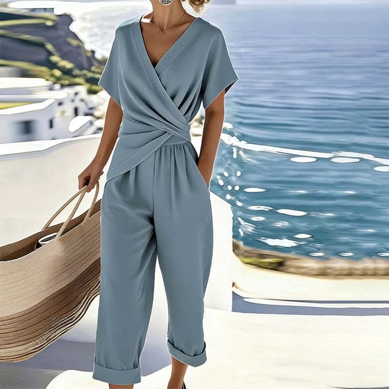 Icone™ ElegantWear: Elegant V-Udskæring Daglig Brug Top Og Høj Talje Bukser Sæt