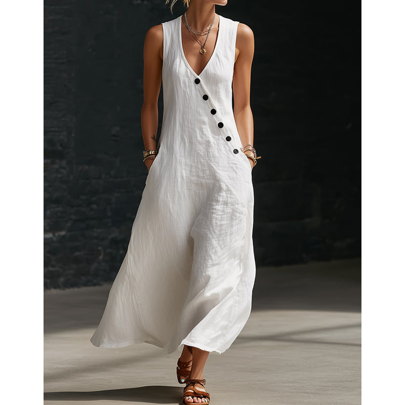 Icone™ ButtonDress - Elegant Løs Pasform Med Knap Accent Afslappet Maxi Kjole