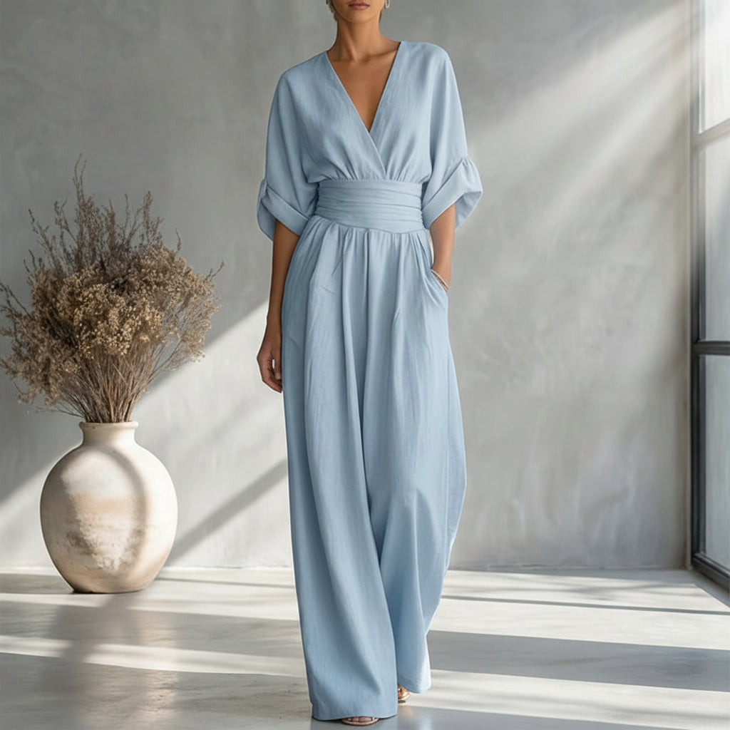 Icone™ ChicJumpsuit: Elegant V-Hals og Løs Ben Chic Jumpsuit