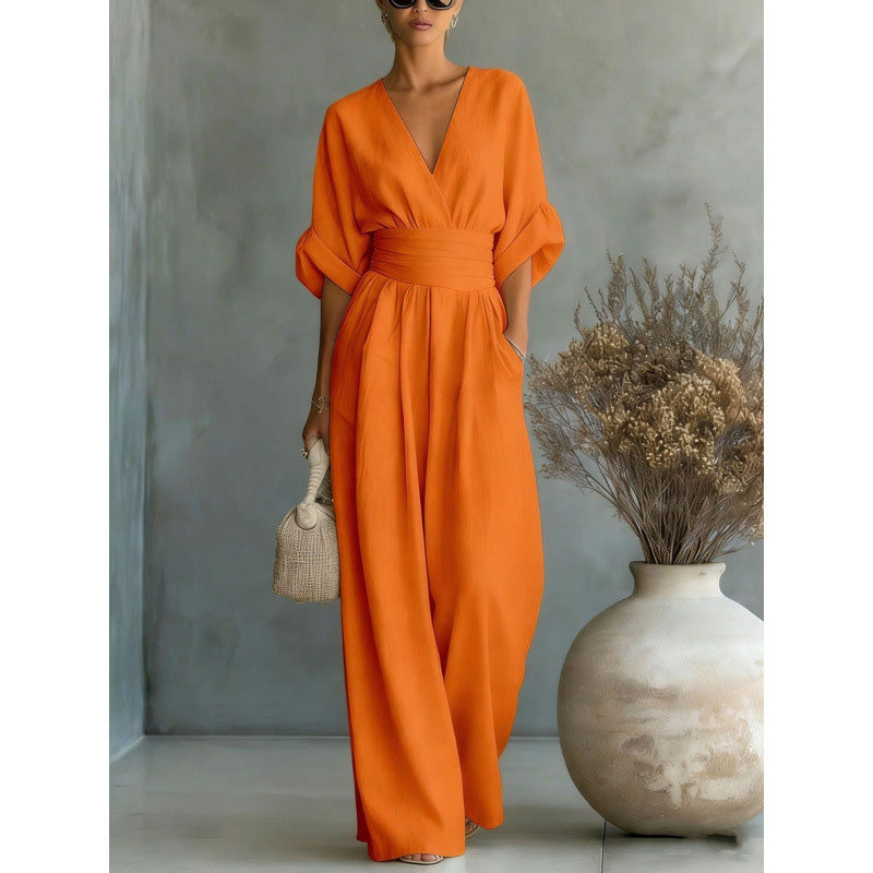Icone™ ChicJumpsuit: Elegant V-Hals og Løs Ben Chic Jumpsuit