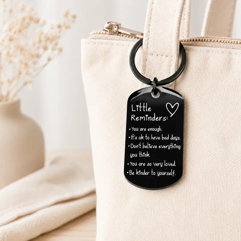 ReminderKeychain 1+2 GRATIS: Minimalistisk Graveret Inspirerende Reminder Nøglekæde