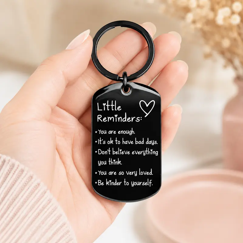 ReminderKeychain 1+2 GRATIS: Minimalistisk Graveret Inspirerende Reminder Nøglekæde