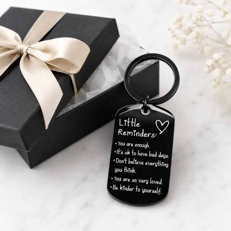 ReminderKeychain 1+2 GRATIS: Minimalistisk Graveret Inspirerende Reminder Nøglekæde
