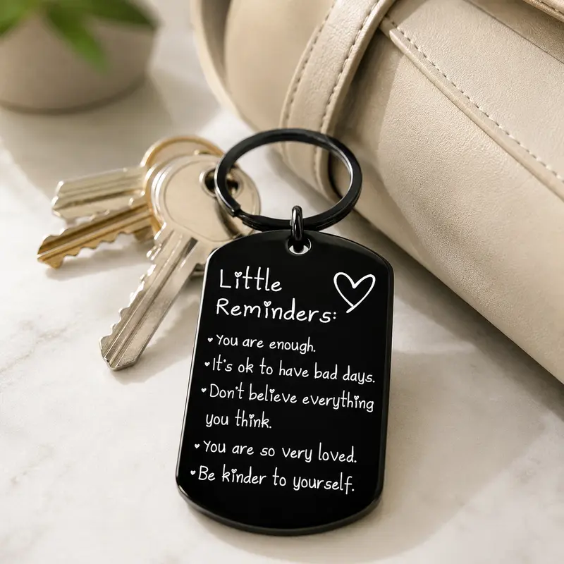ReminderKeychain 1+2 GRATIS: Minimalistisk Graveret Inspirerende Reminder Nøglekæde