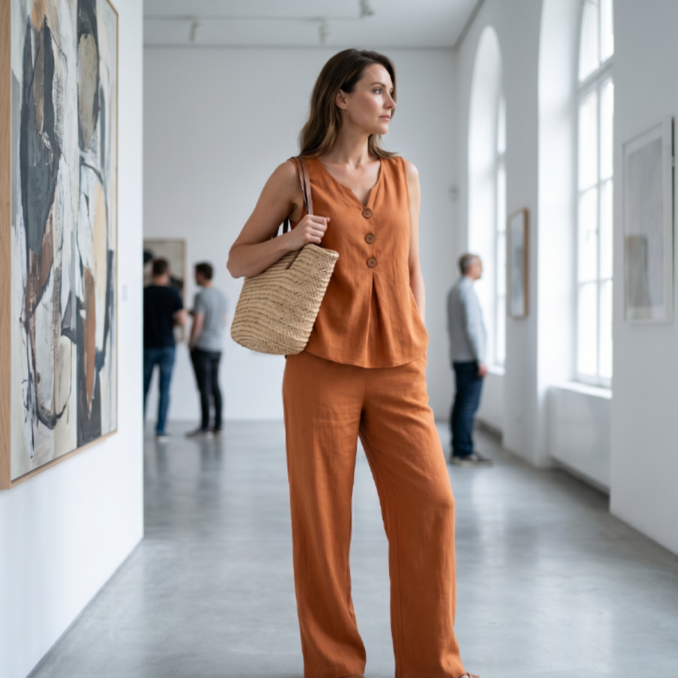 Icone™ LooseOutfit: Ærmeløs Afslappet Top Og Løse Bukser Outfit