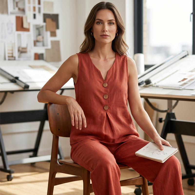 Icone™ LooseOutfit: Ærmeløs Afslappet Top Og Løse Bukser Outfit