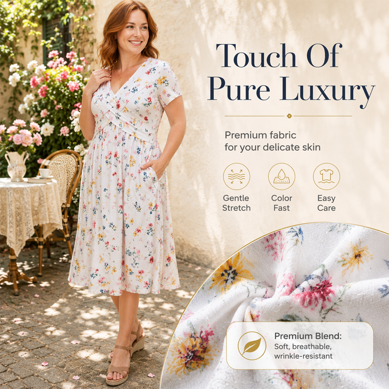 Icone™ SundayDress - Formelt Søndagsblomsterprint Midi-Kjole