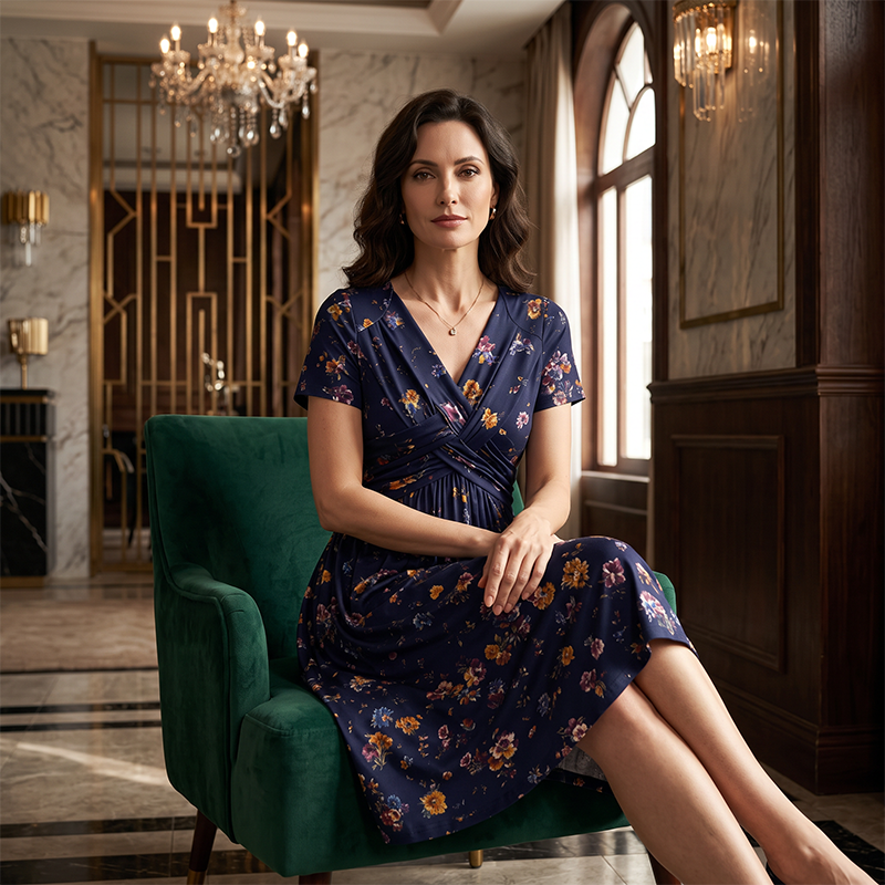 Icone™ SundayDress - Formelt Søndagsblomsterprint Midi-Kjole