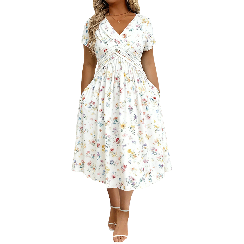 Icone™ SundayDress - Formelt Søndagsblomsterprint Midi-Kjole
