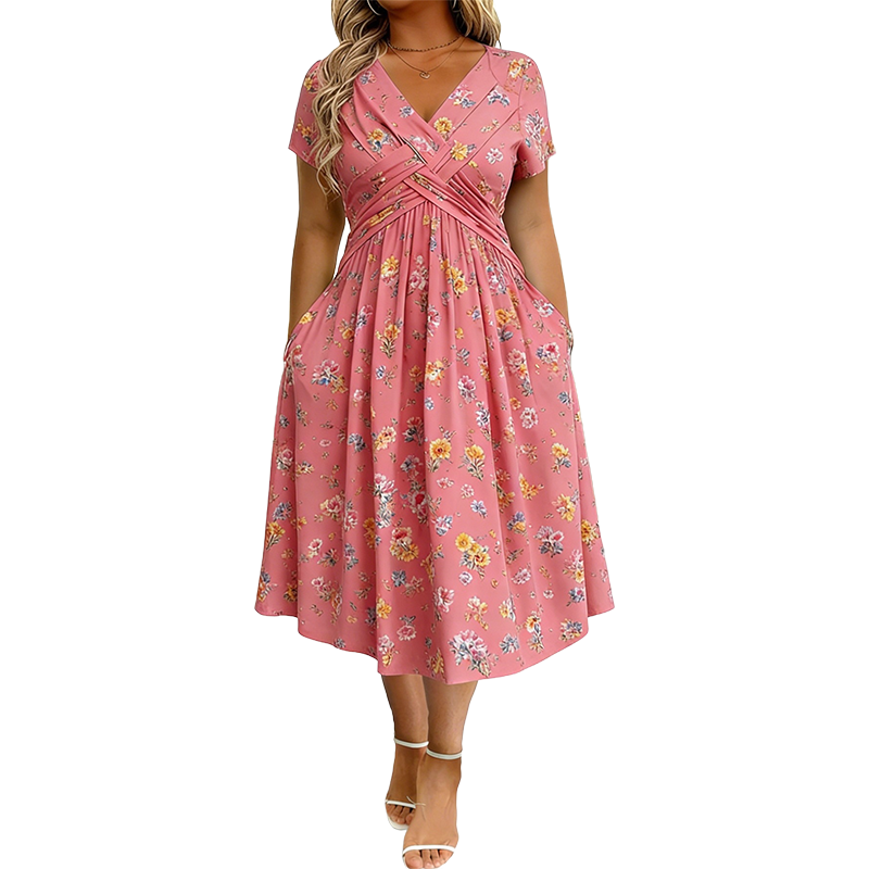 Icone™ SundayDress - Formelt Søndagsblomsterprint Midi-Kjole
