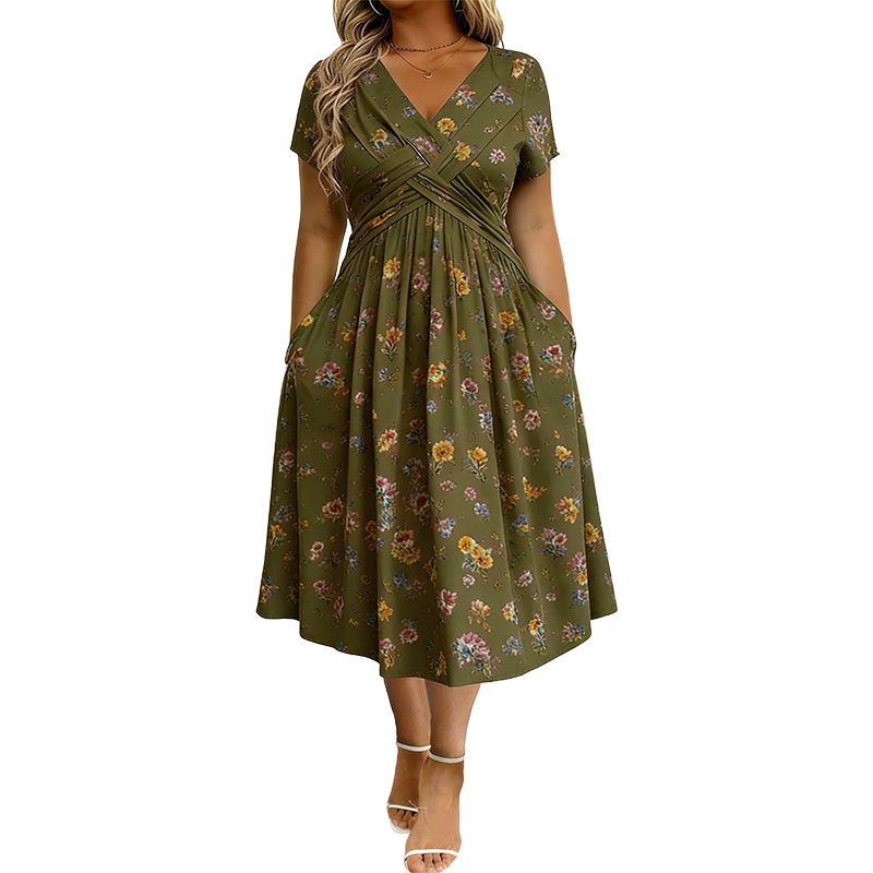 Icone™ SundayDress - Formelt Søndagsblomsterprint Midi-Kjole
