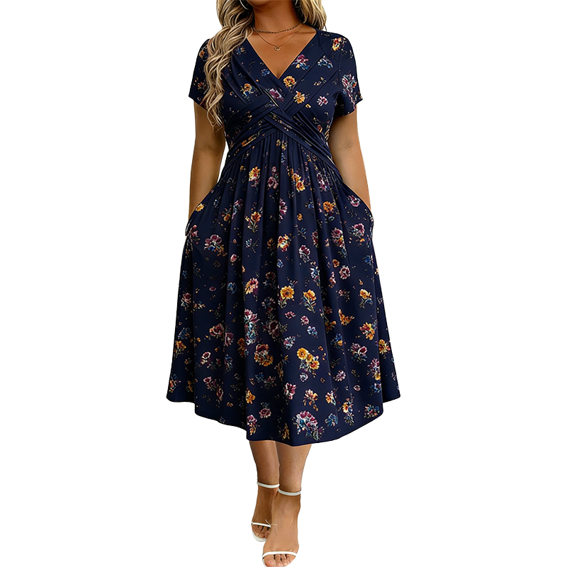 Icone™ SundayDress - Formelt Søndagsblomsterprint Midi-Kjole
